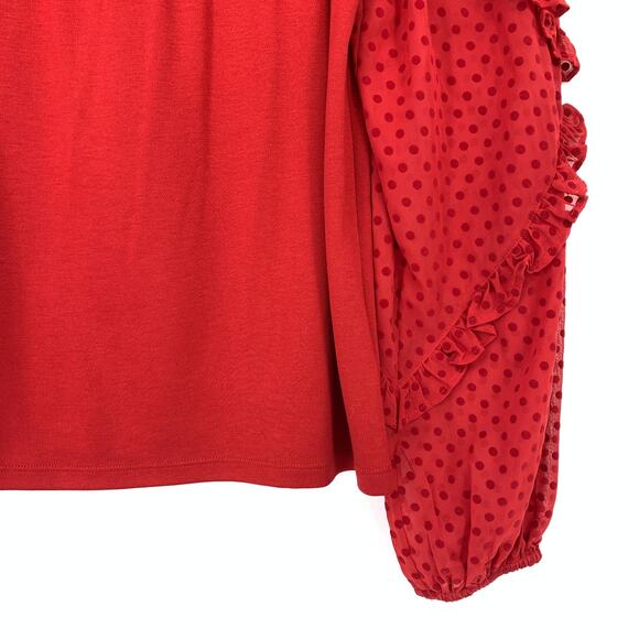 LOFT Long Sleeve Blouse Ruffle Polka Dot Sleeves Womens Size Small Red - Picture 4 of 6